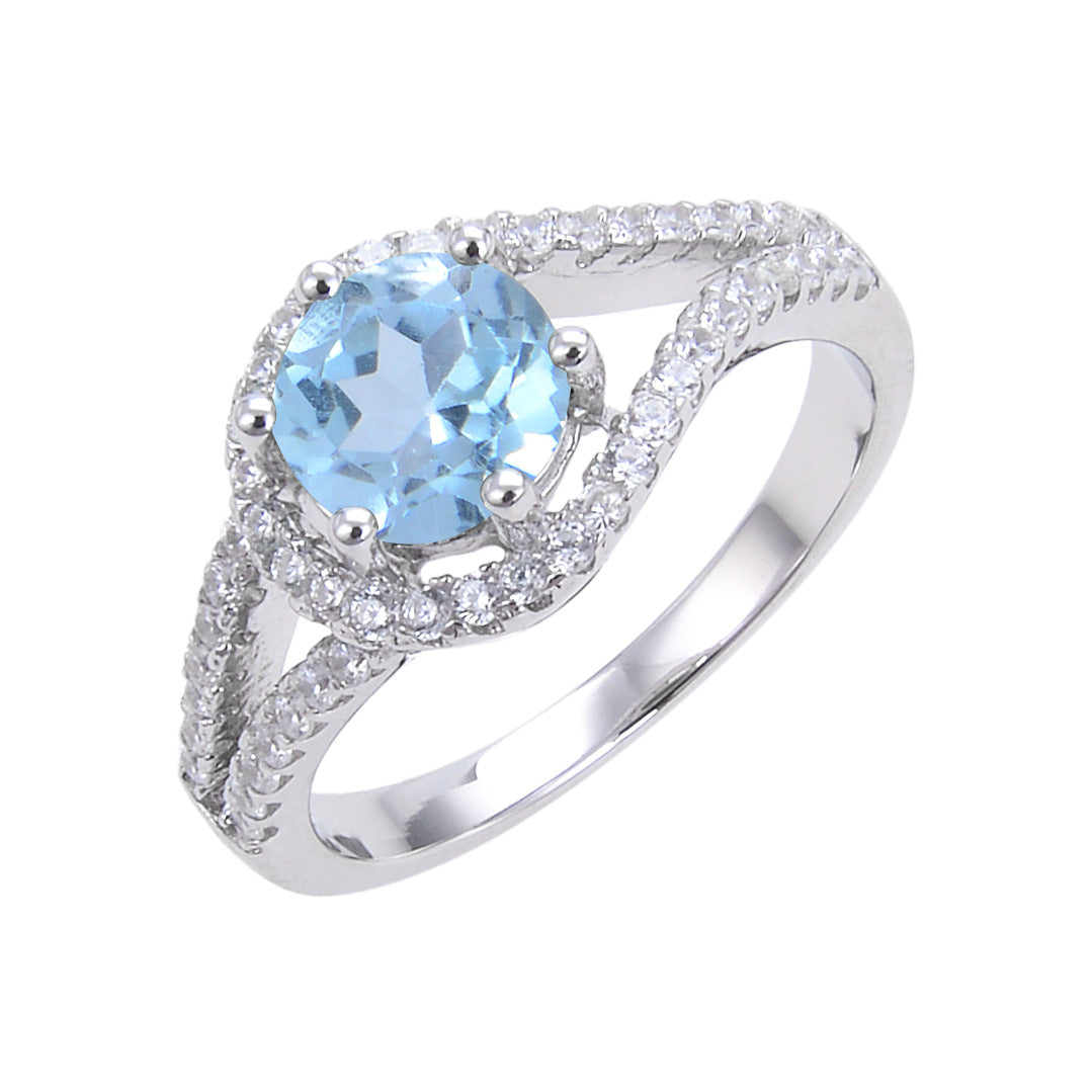 Round Engagement Ring 925 Silver Natural Stone