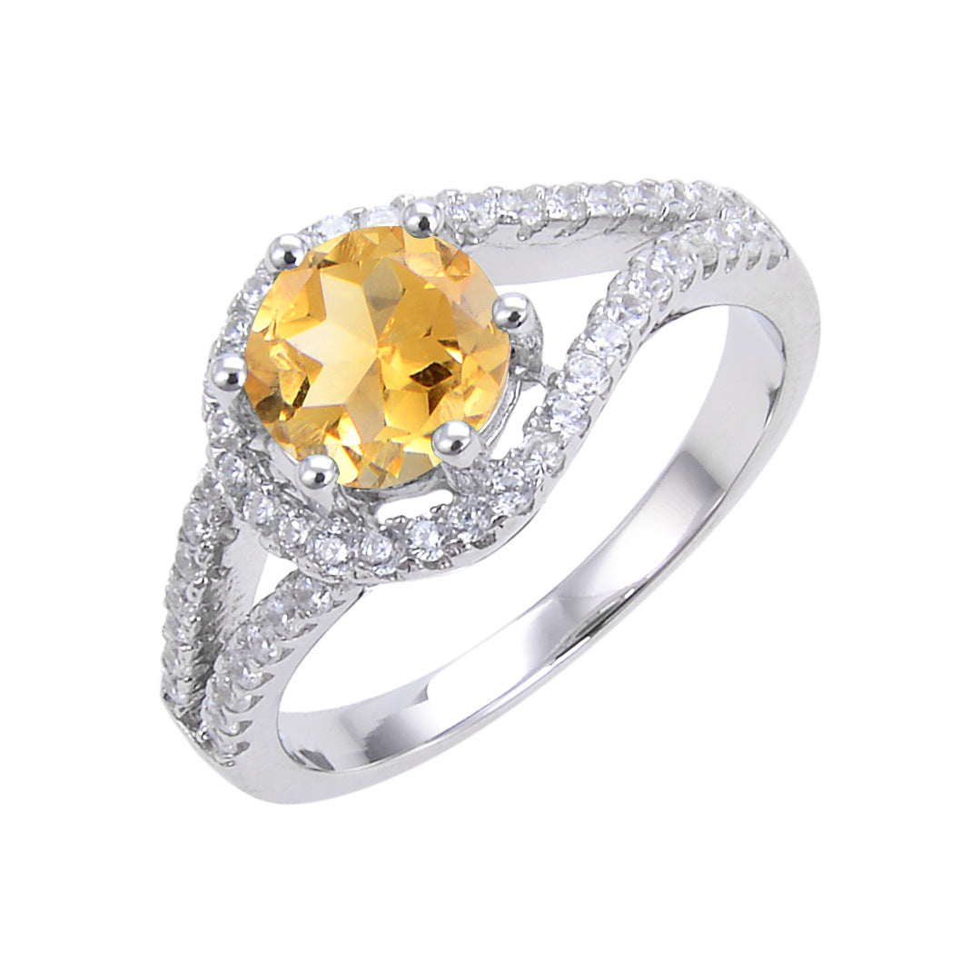 Round Engagement Ring 925 Silver Natural Stone