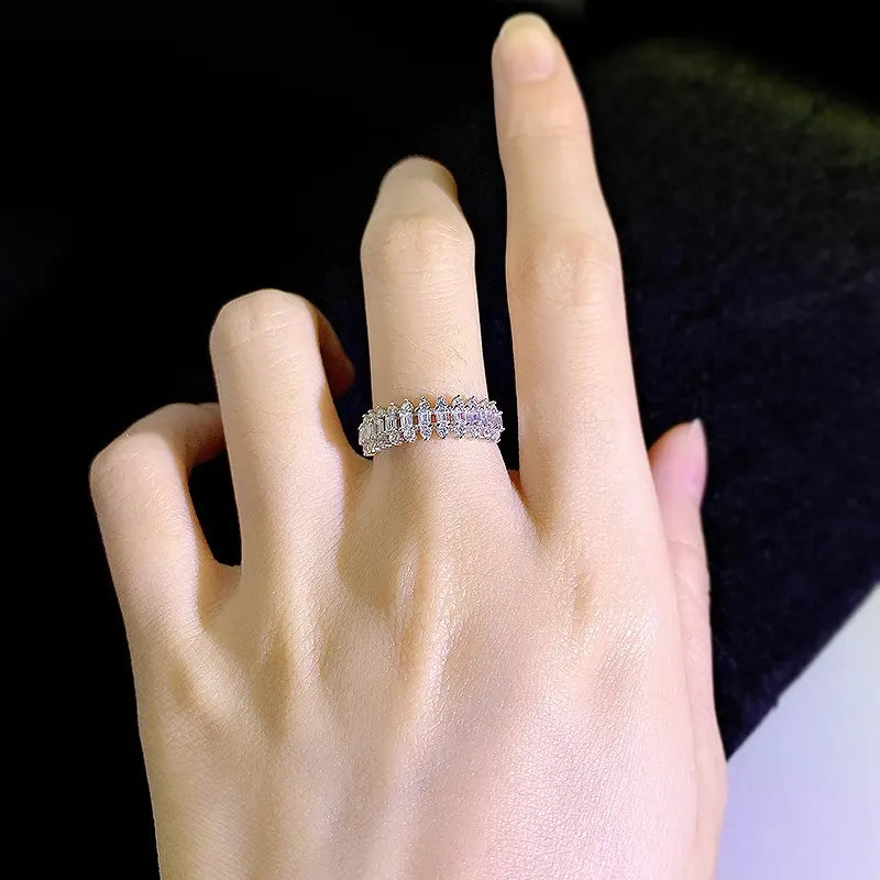 Emerald Engagement Ring 925 Silver Crown