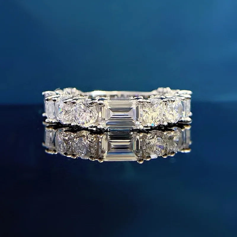Emerald Engagement Ring 4*6 925 Silver High Carbon Diamond