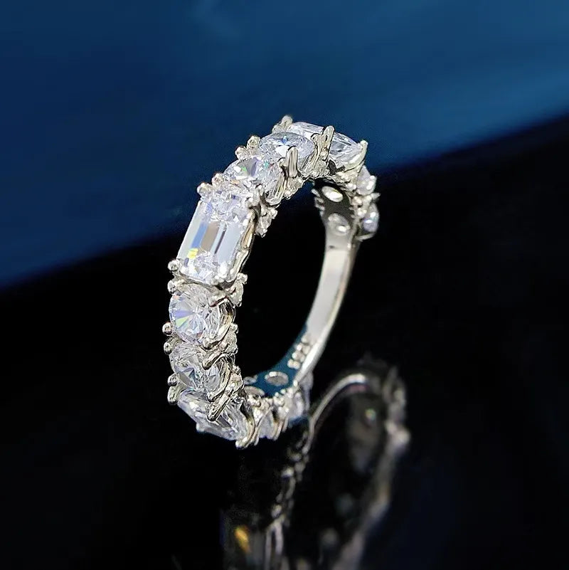 Emerald Engagement Ring 4*6 925 Silver High Carbon Diamond