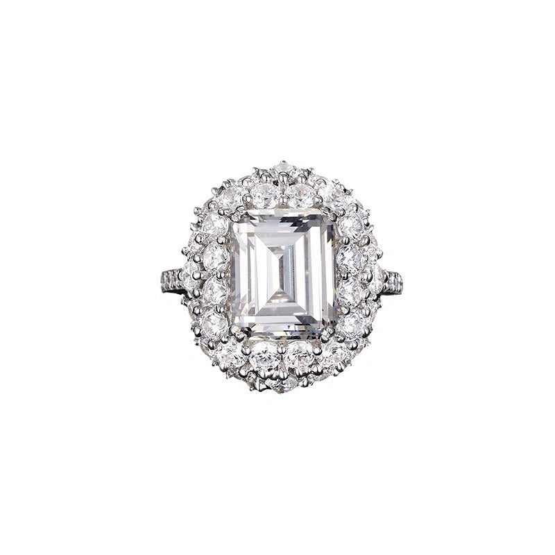 Emerald Engagement Ring 925 Silver High Carbon Diamond