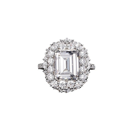 Emerald Engagement Ring 925 Silver High Carbon Diamond