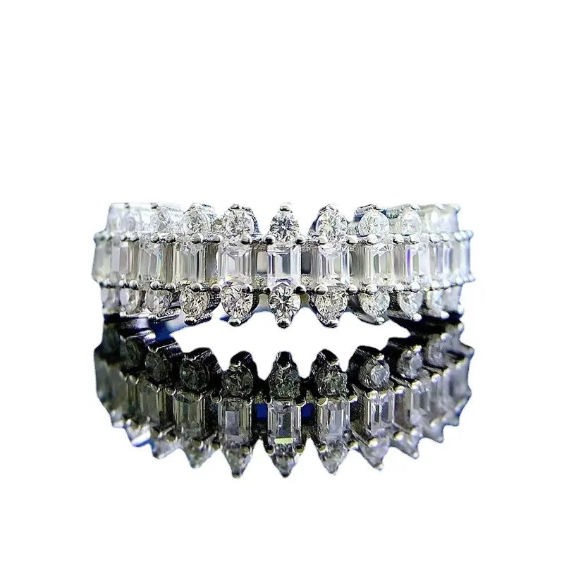 Emerald Engagement Ring 925 Silver Crown