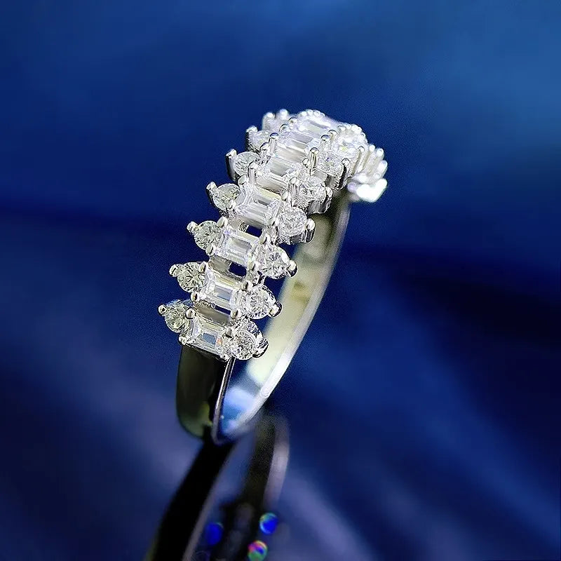 Emerald Engagement Ring 925 Silver Crown