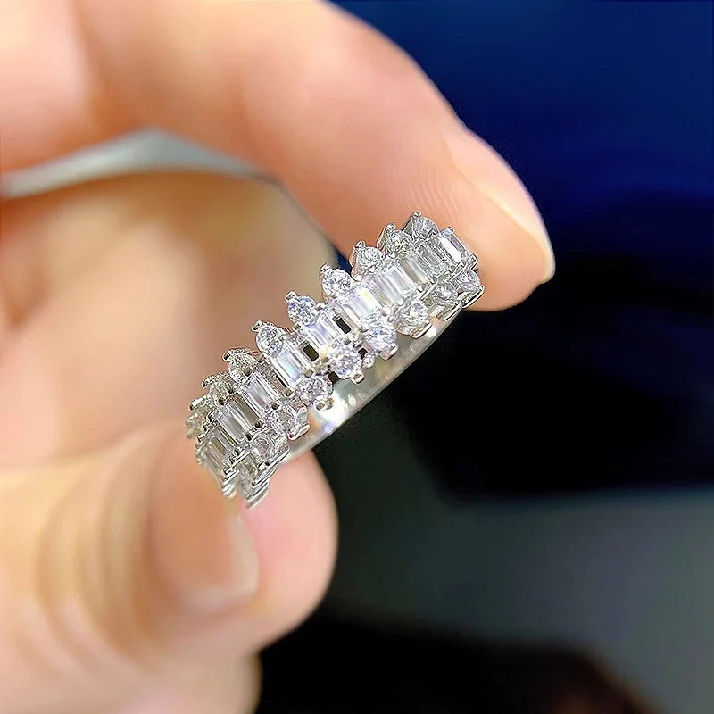 Emerald Engagement Ring 925 Silver Crown