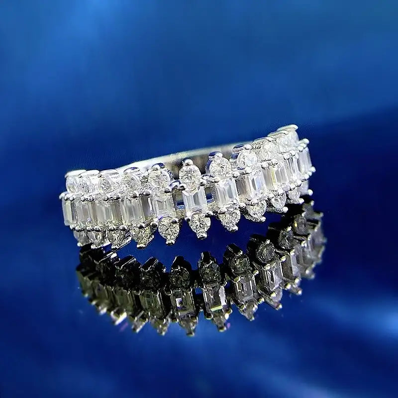 Emerald Engagement Ring 925 Silver Crown