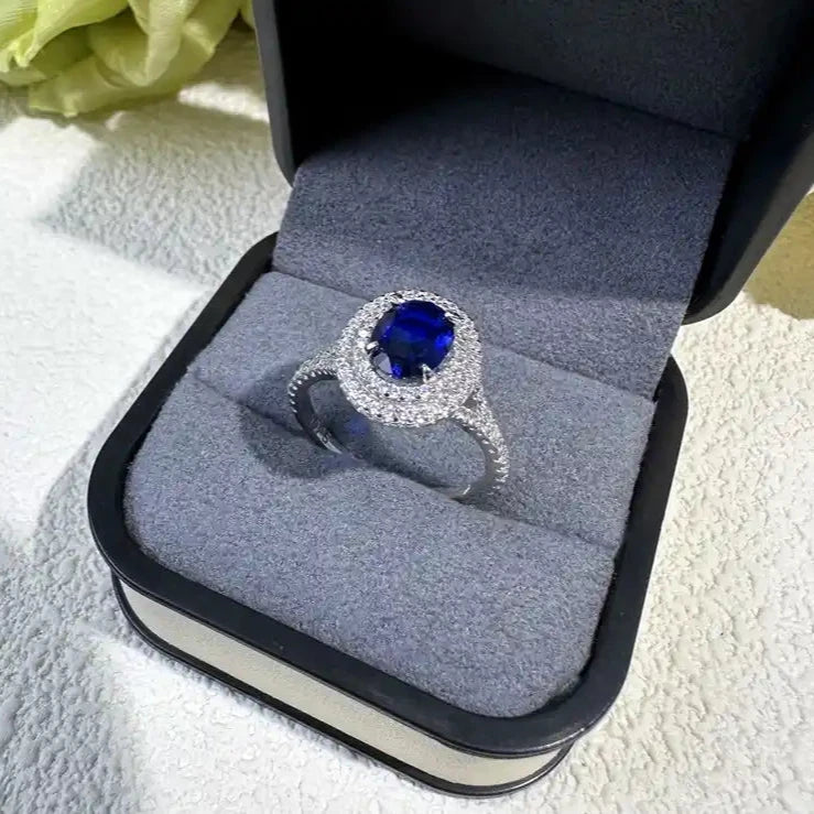 Oval Engagement Ring 0.9ct 6*8 925 Silver High Carbon Diamond