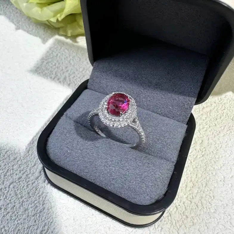 Oval Engagement Ring 0.9ct 6*8 925 Silver High Carbon Diamond