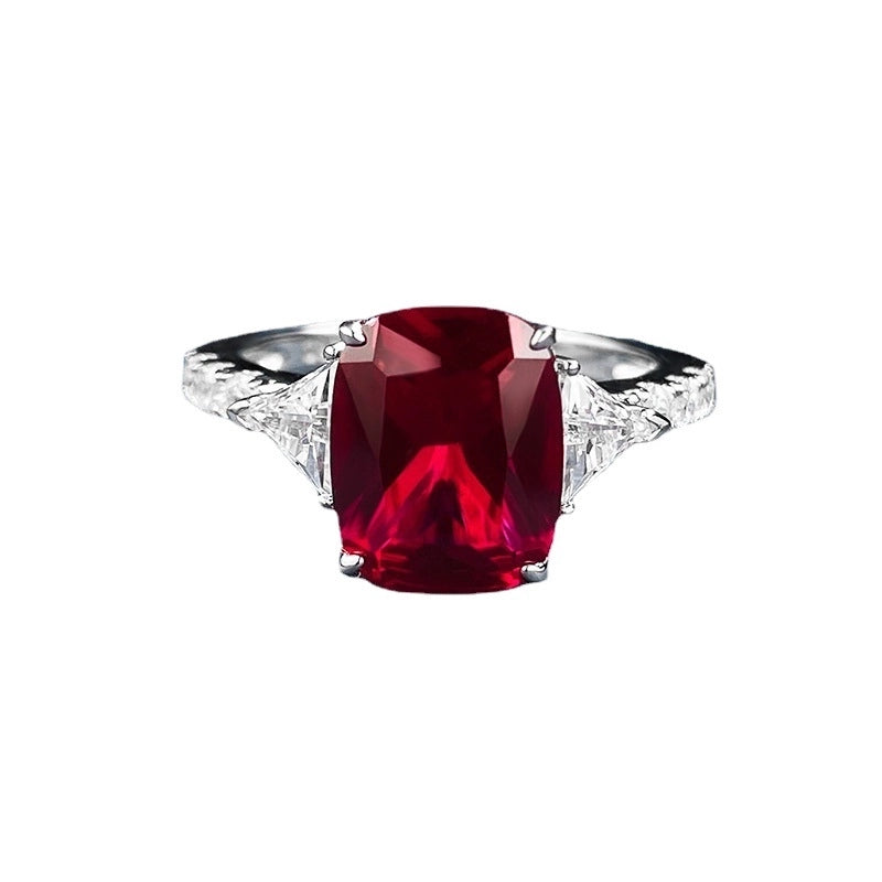 Cushion Engagement Ring 8*10 925 Silver Ruby