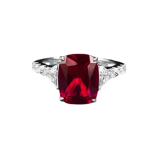 Cushion Engagement Ring 8*10 925 Silver Ruby