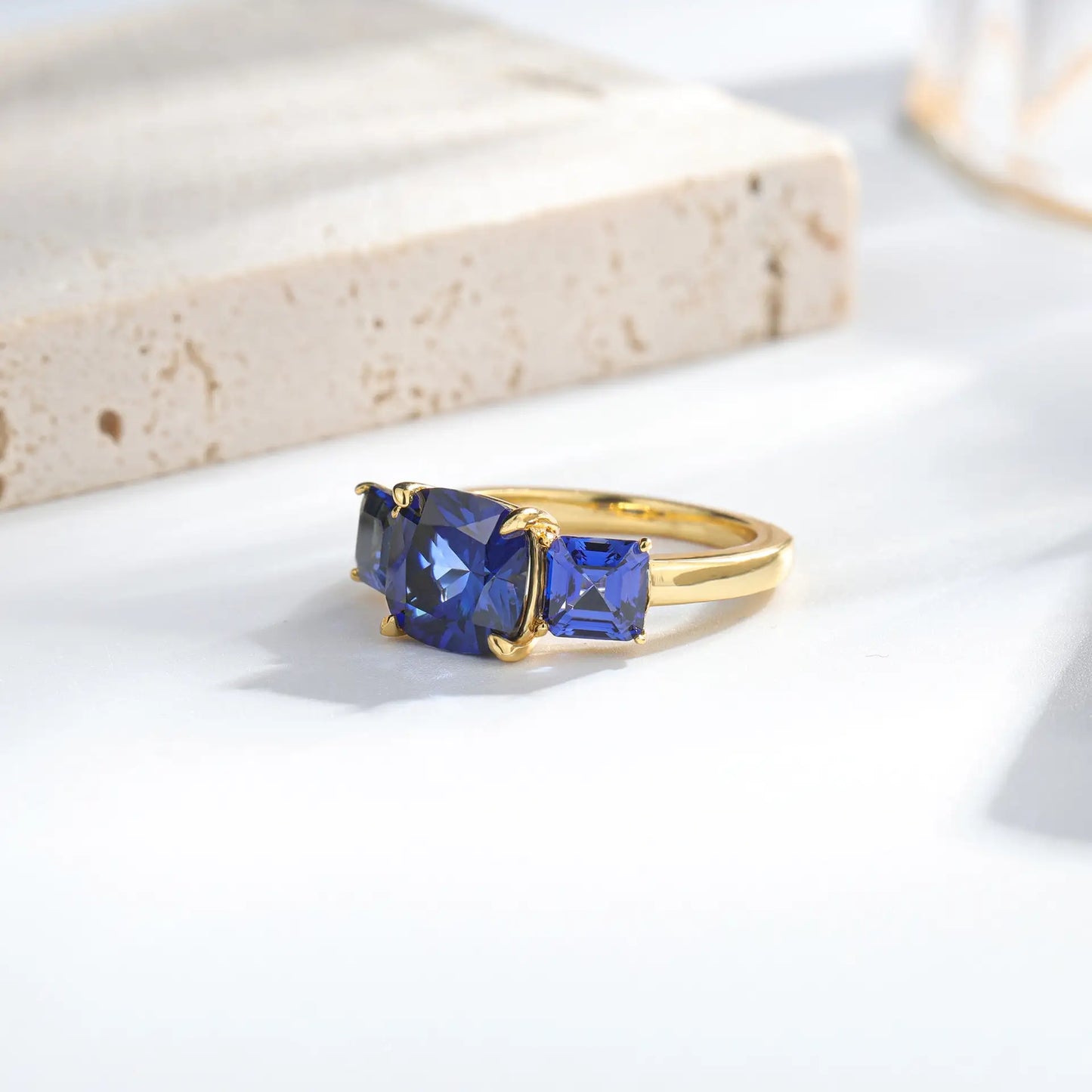 Cushion Engagement Ring 925 Silver Cultivated Gems
