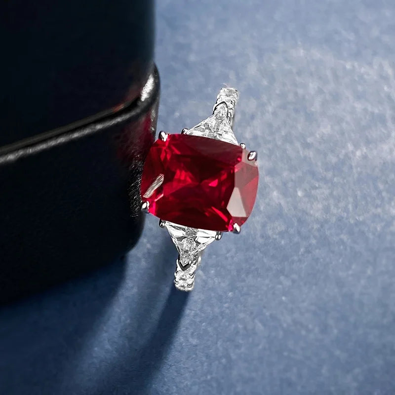 Cushion Engagement Ring 8*10 925 Silver Ruby