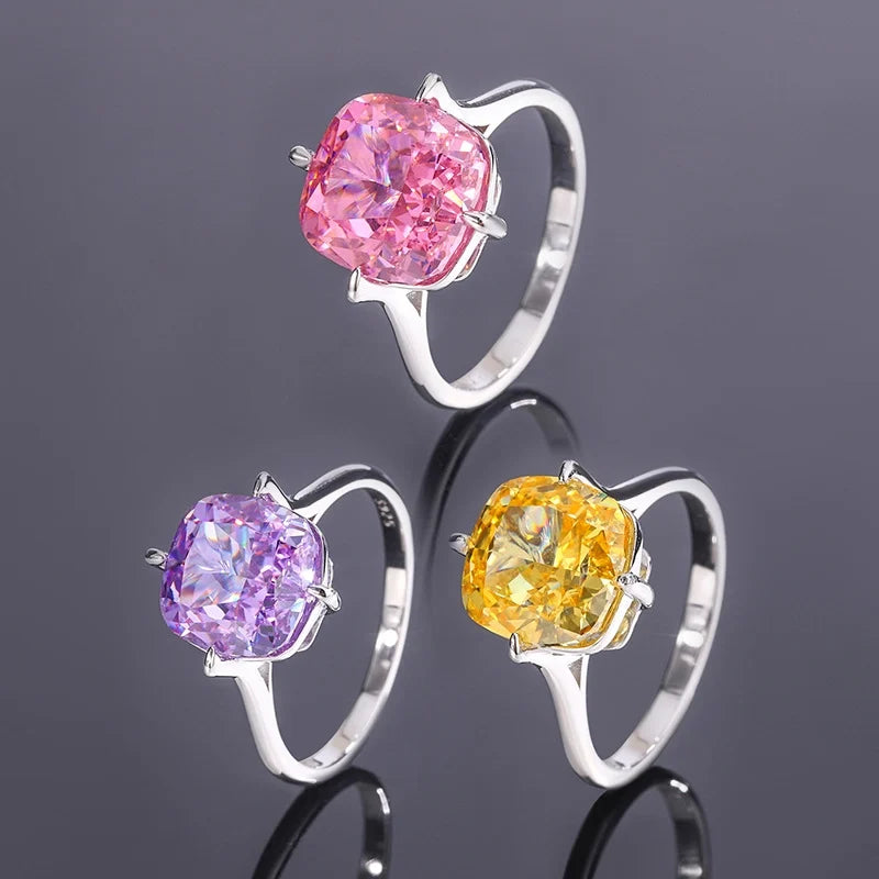 Cushion Engagement Ring 10*10 925 Silver High Carbon Diamond