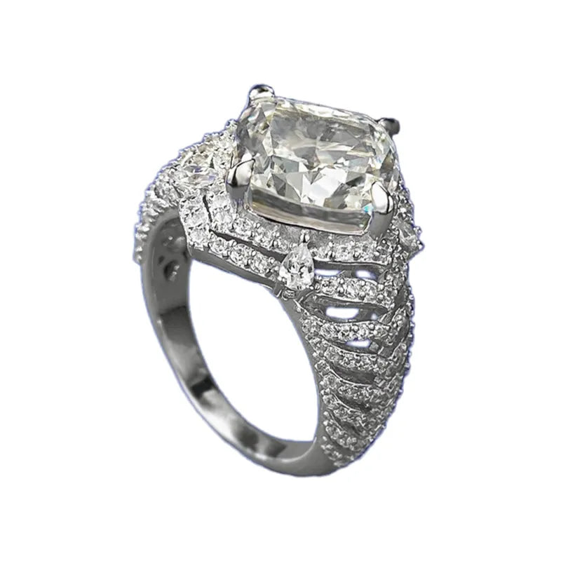 Cushion Engagement Ring 10*10 925 Silver High Carbon Diamond