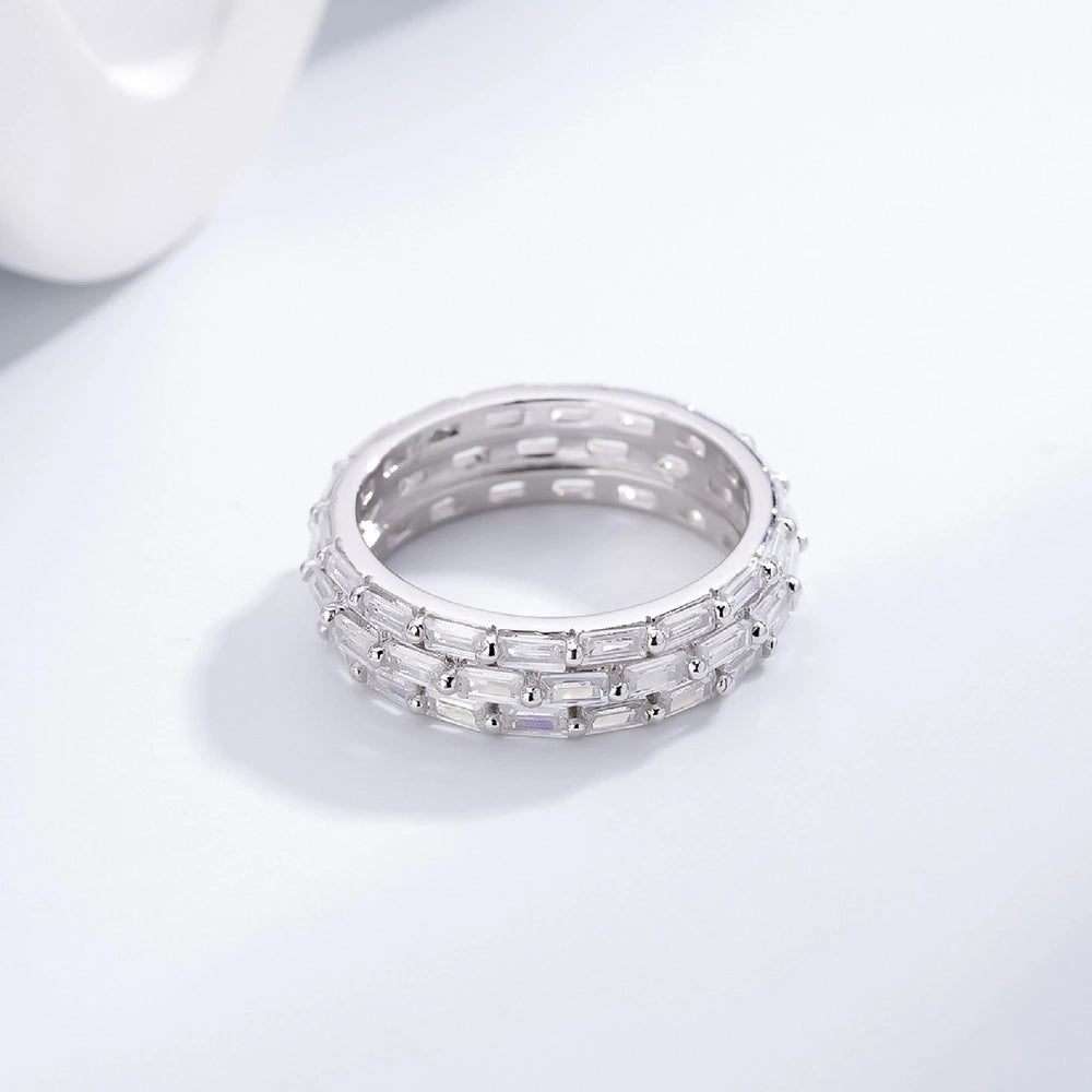 Emerald Engagement Ring Width 5.6mm 925 Silver 5A Zircon