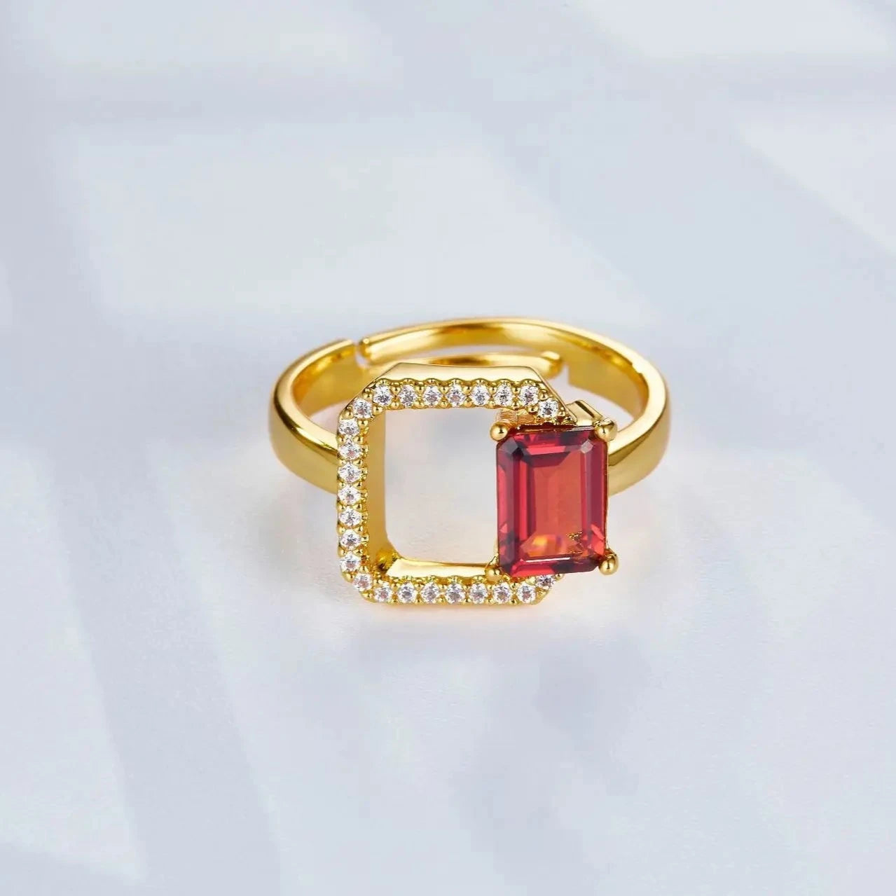 Emerald Engagement Ring 925 Silver Natural Garnet Open Ring