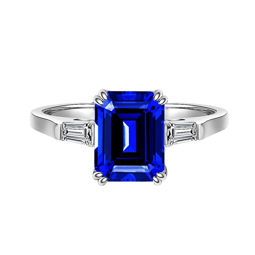 Emerald Engagement Ring 2.5ct 6*8 925 Silver Sapphire