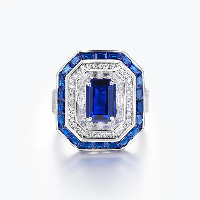 Emerald Engagement Ring 925 Silver Sapphire Zircon