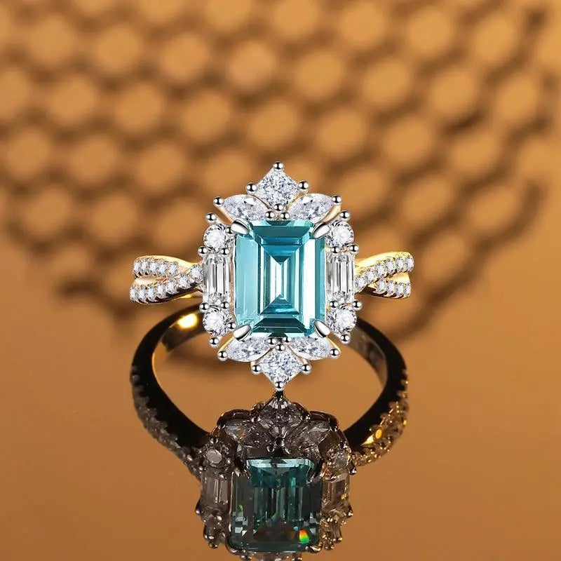 Emerald Engagement Ring 3ct 6*8 925 Silver High Carbon Diamond