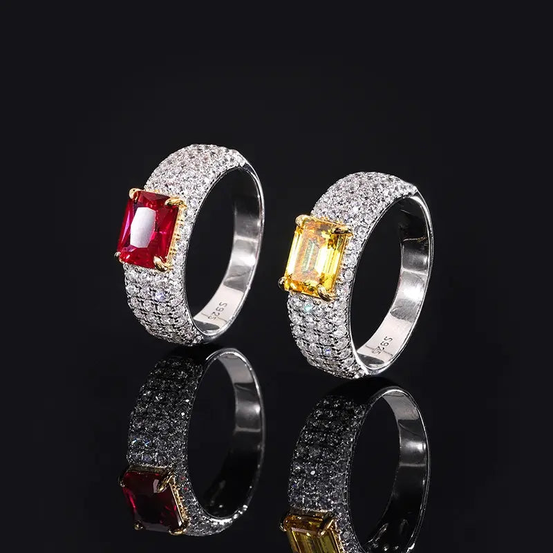 Radiant Emerald Engagement Ring 6*8 925 Silver High Carbon Diamond