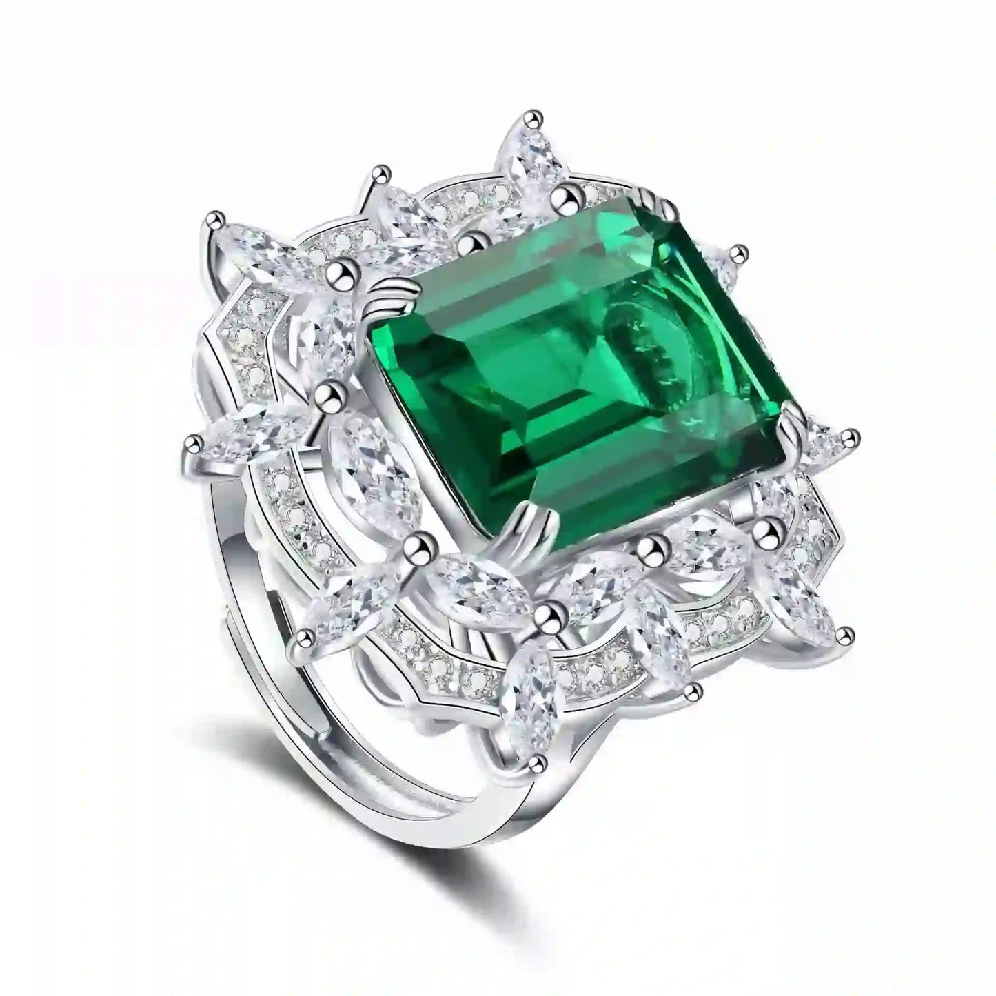 Emerald Engagement Ring 12*16 925 Silver 5A Zircon Open Ring