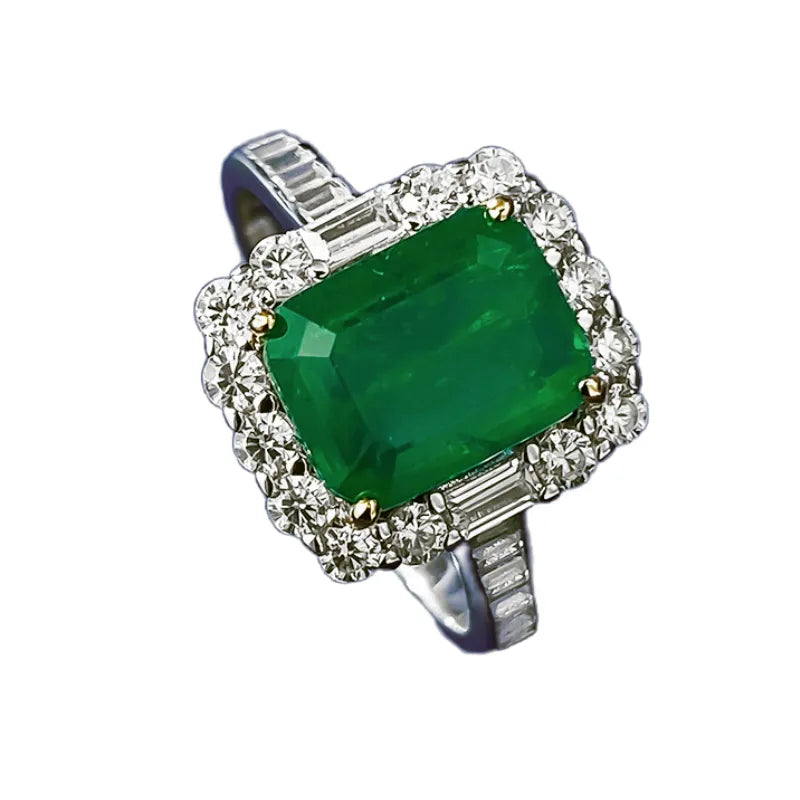 Emerald Engagement Ring 2ct 7*9 925 Silver High Carbon Diamond