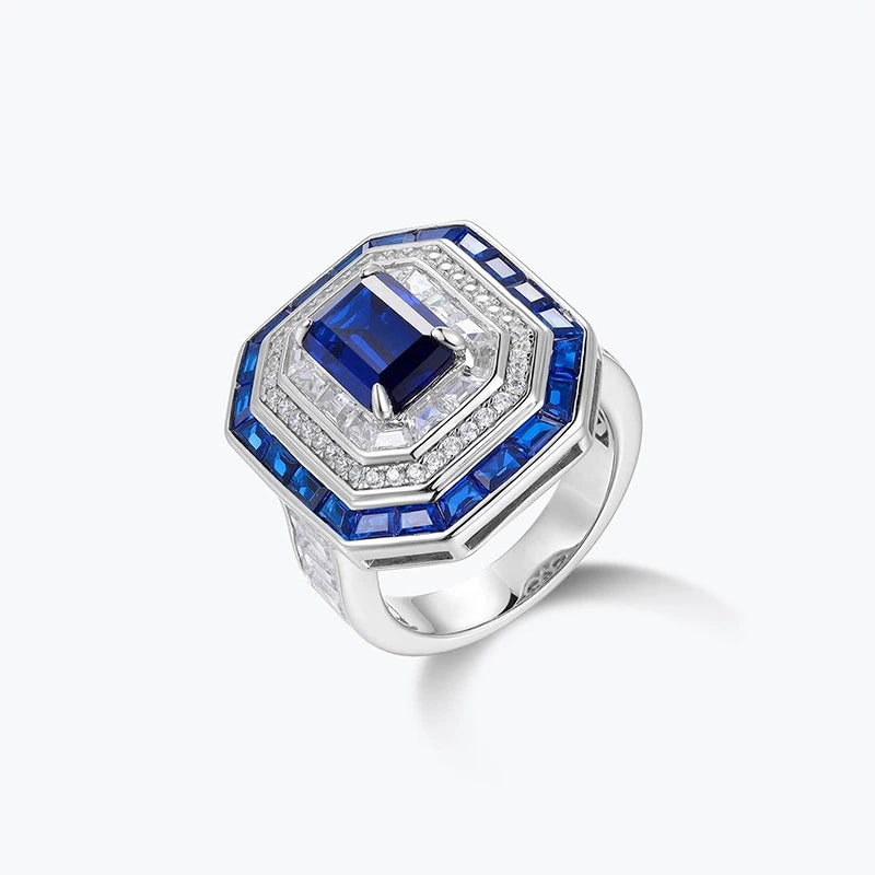 Emerald Engagement Ring 925 Silver Sapphire Zircon