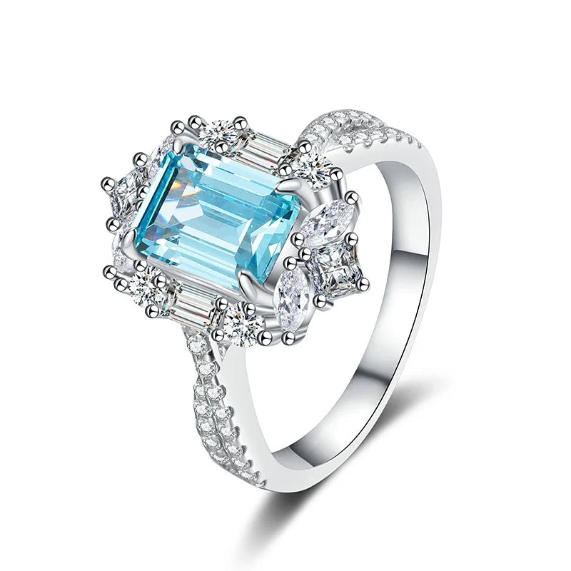 Emerald Engagement Ring 3ct 6*8 925 Silver High Carbon Diamond
