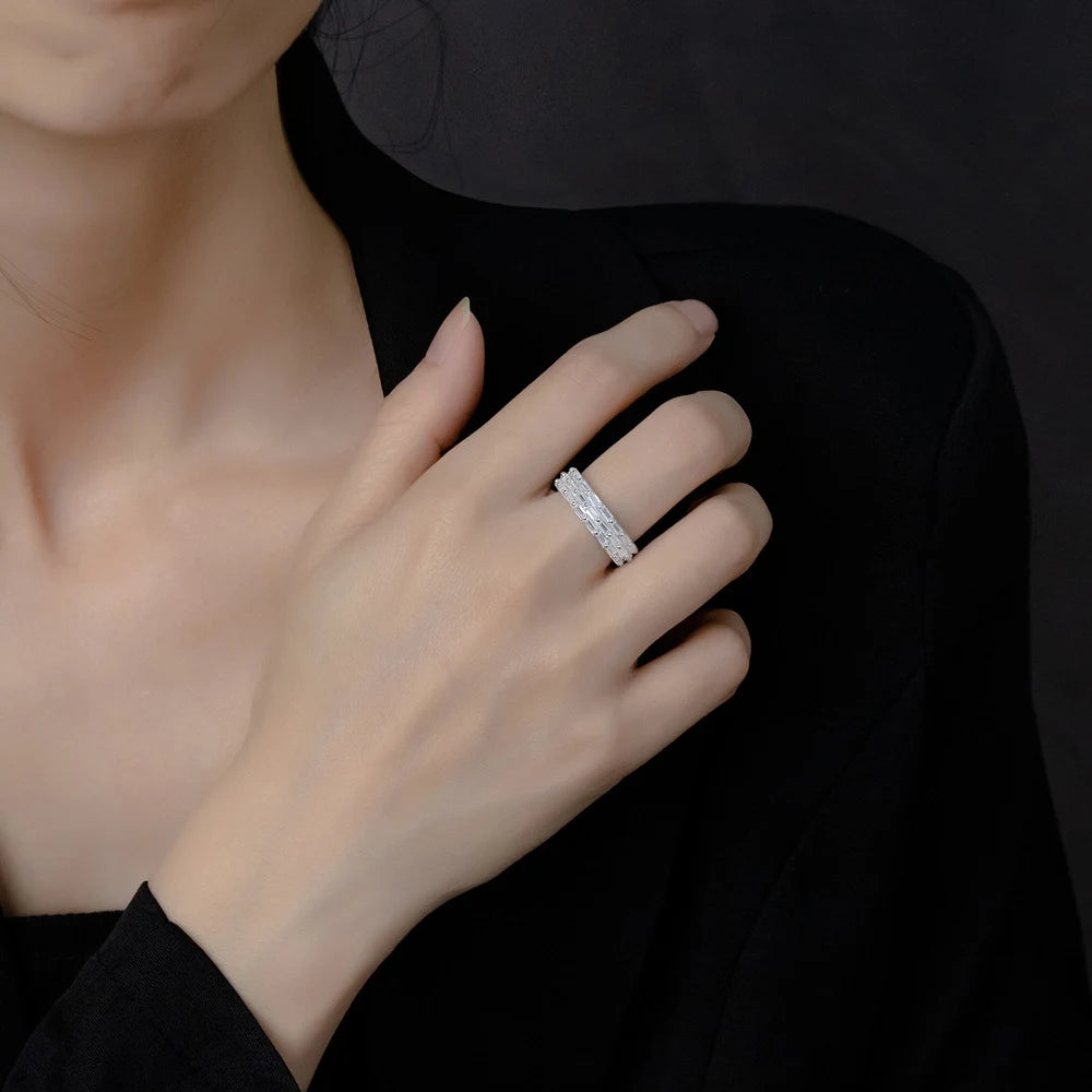 Emerald Engagement Ring Width 5.6mm 925 Silver 5A Zircon