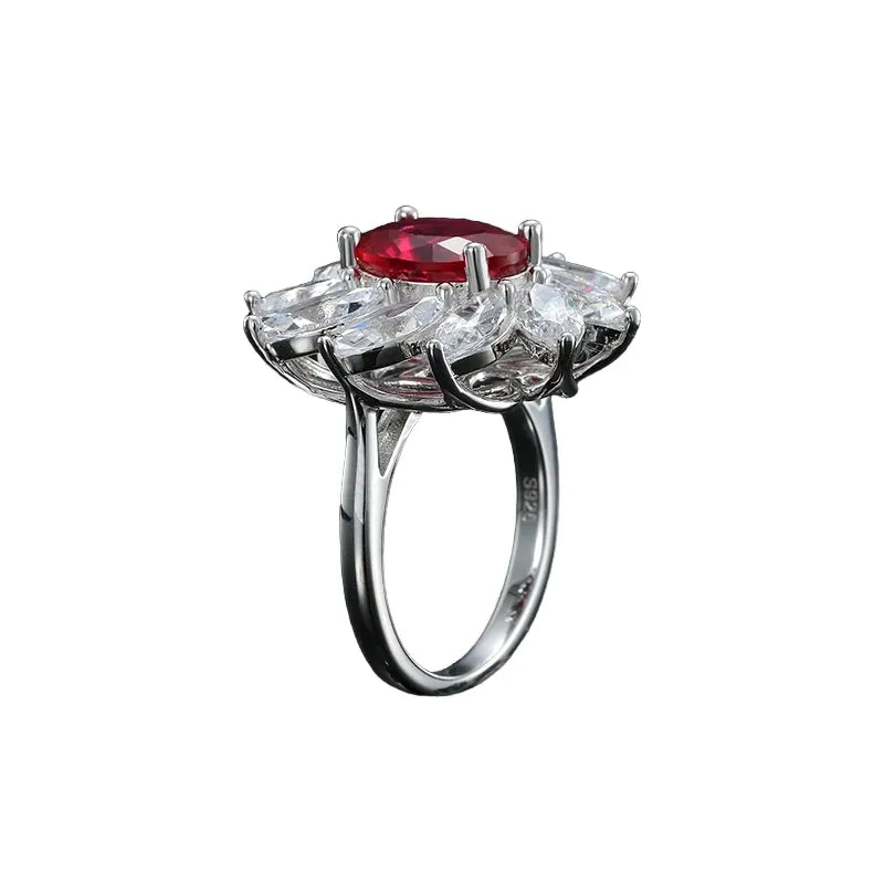 Oval Engagement Ring 925 Silver Ruby