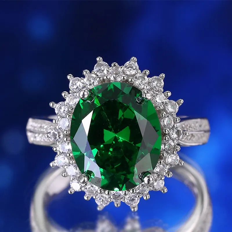 Oval Engagement Ring 6ct 10*12 925 Silver Emerald