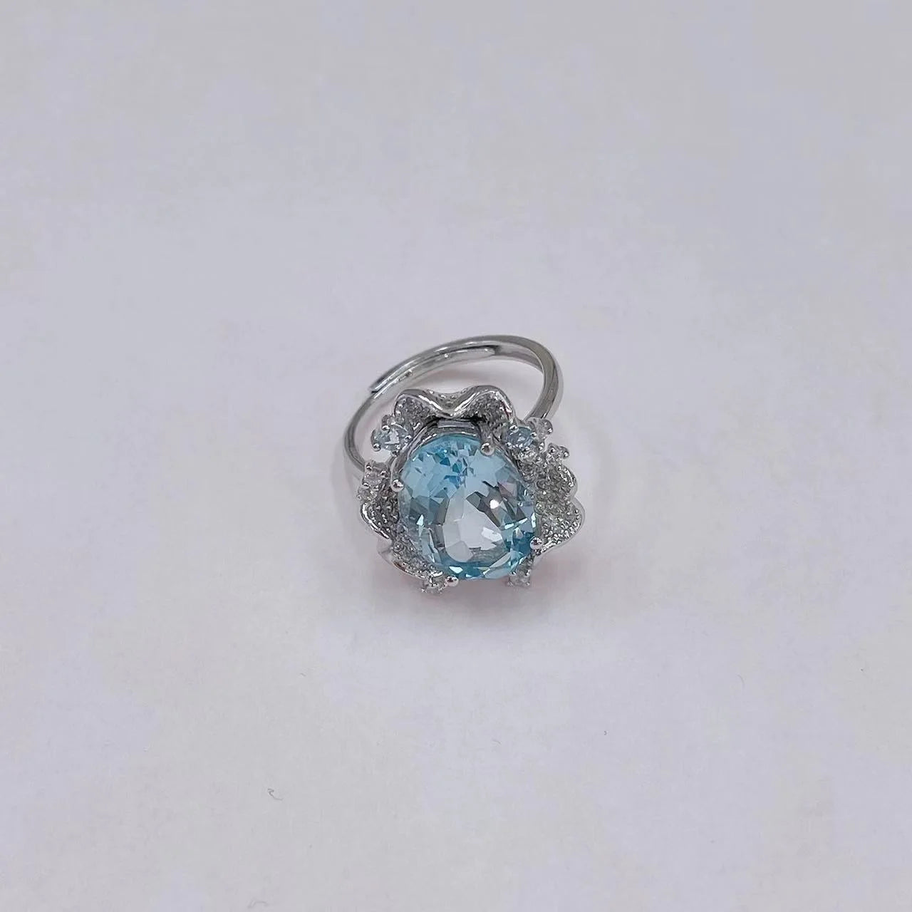 Oval Engagement Ring 10*14 925 Silver Topaz Open Ring