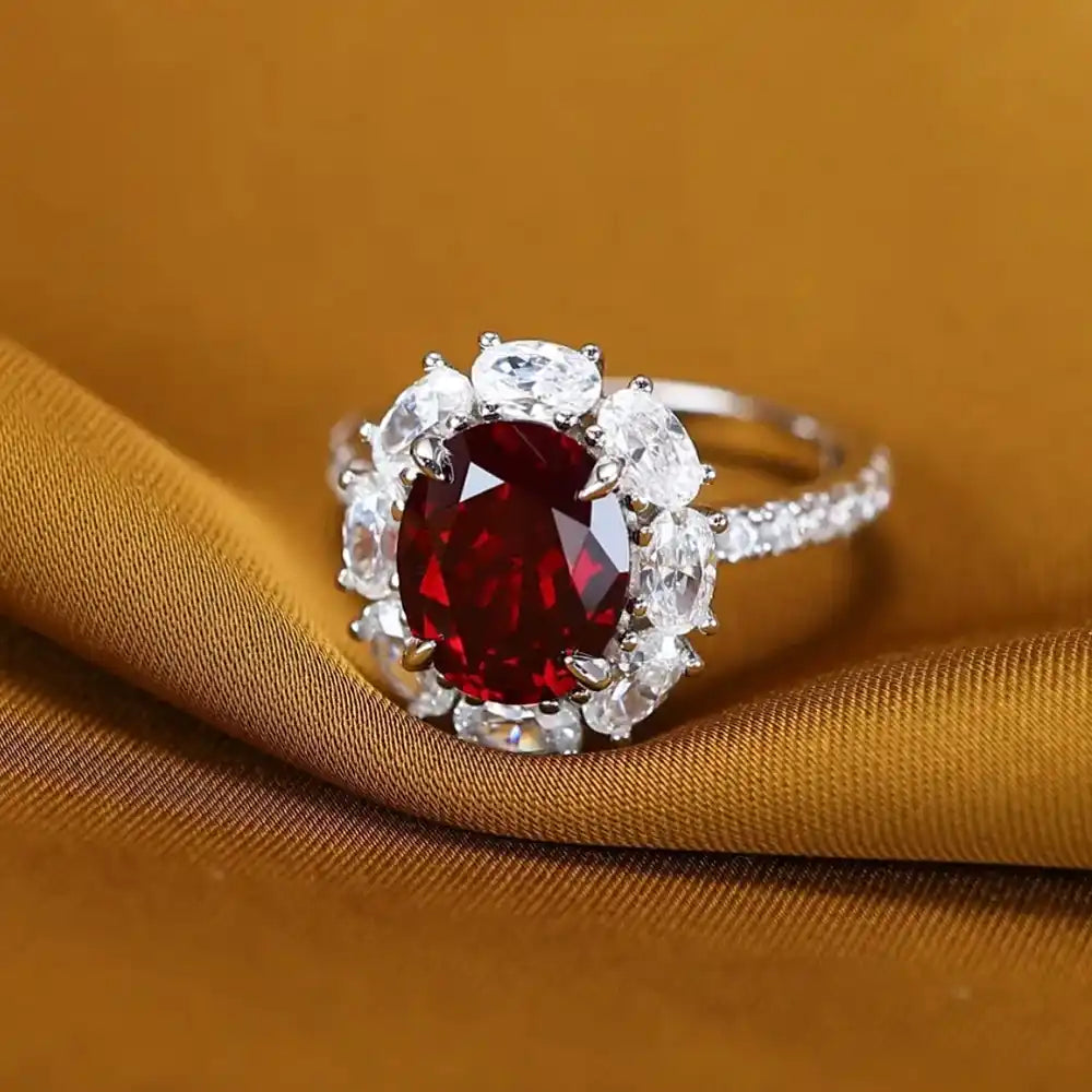 Oval Engagement Ring 2ct Red 925 Silver High Carbon Diamond