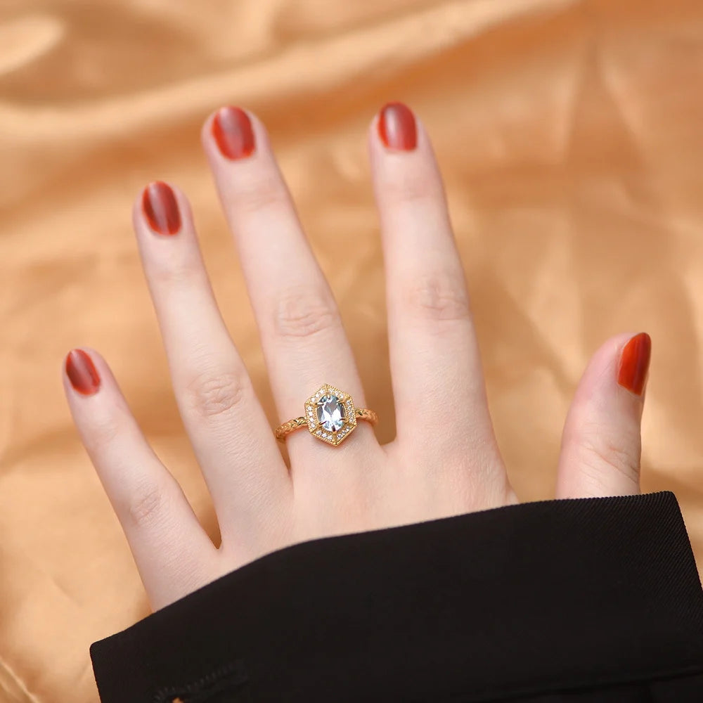 Oval Engagement Ring 6*8 925 Silver Topaz