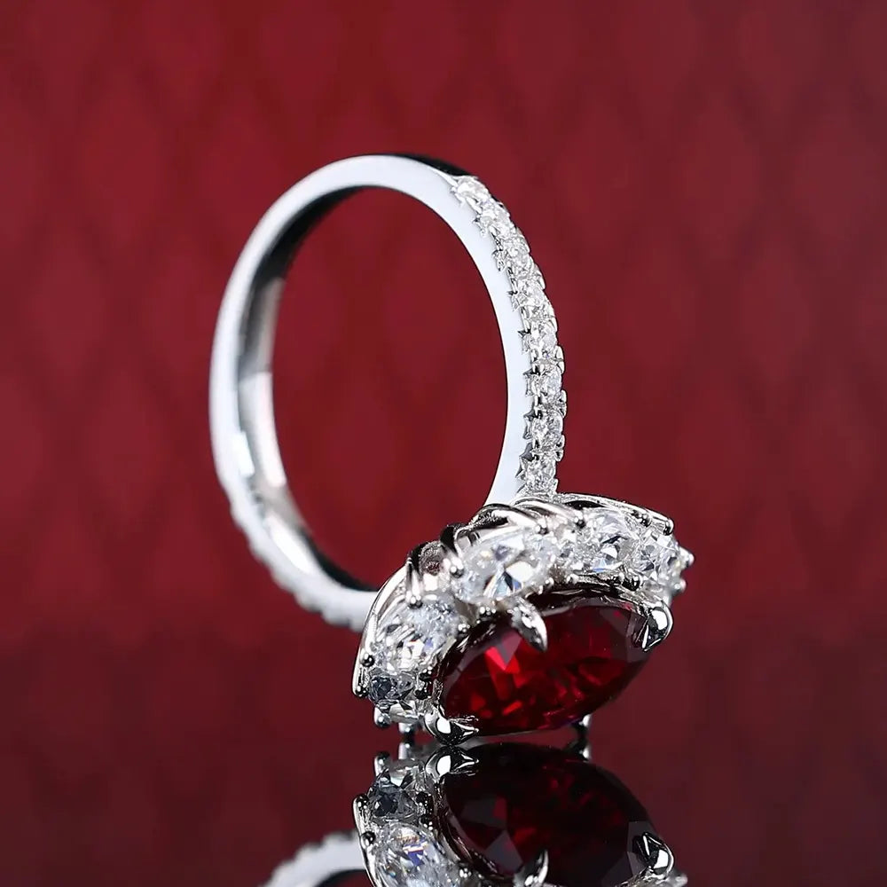 Oval Engagement Ring 2ct Red 925 Silver High Carbon Diamond