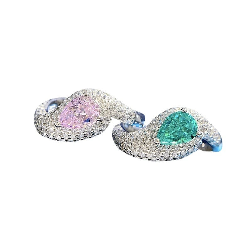 Pear Engagement Ring 5*7 Paraiba 925 Silver High Carbon Diamond