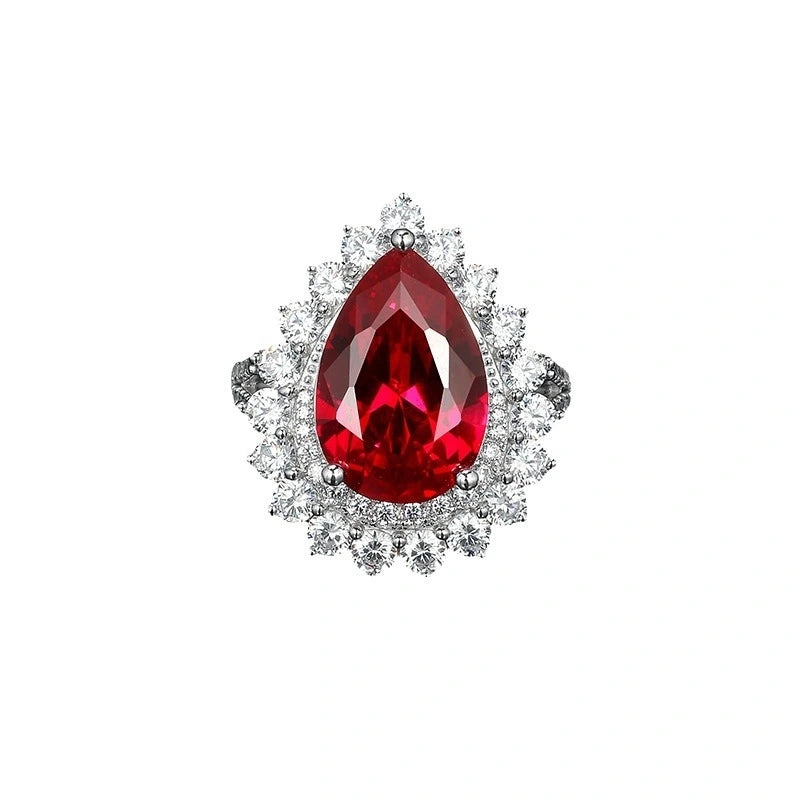 Pear Engagement Ring 925 Silver Ruby