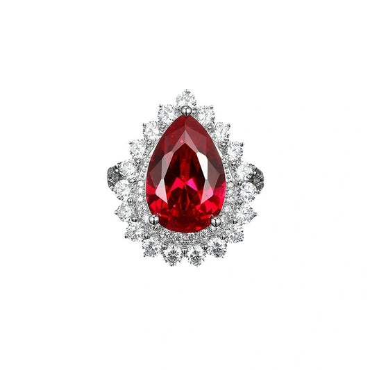 Pear Engagement Ring 925 Silver Ruby
