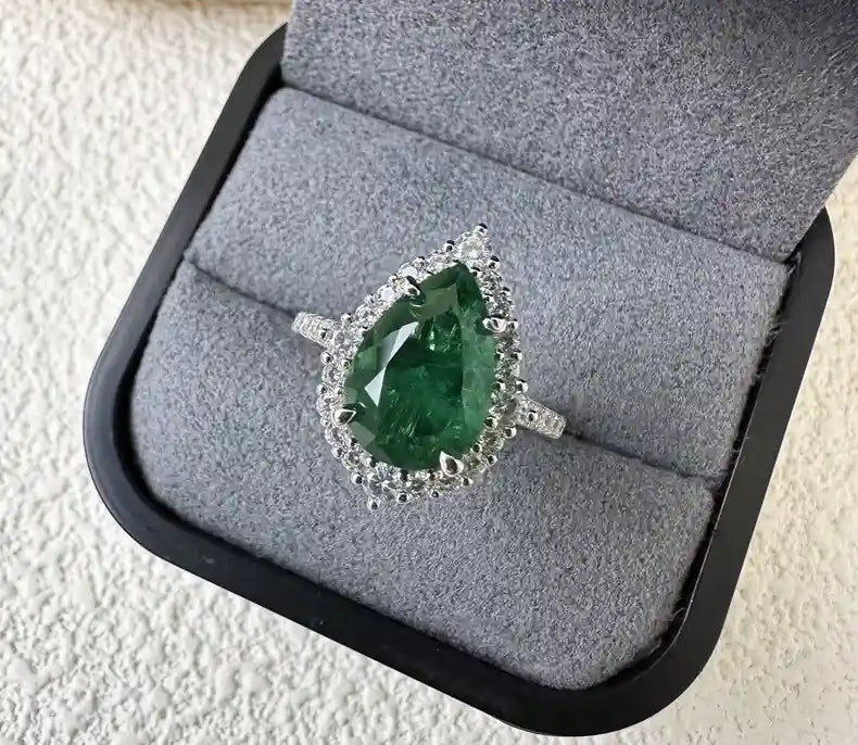 Pear Engagement Ring 2.2ct 8*12 925 Silver Emerald