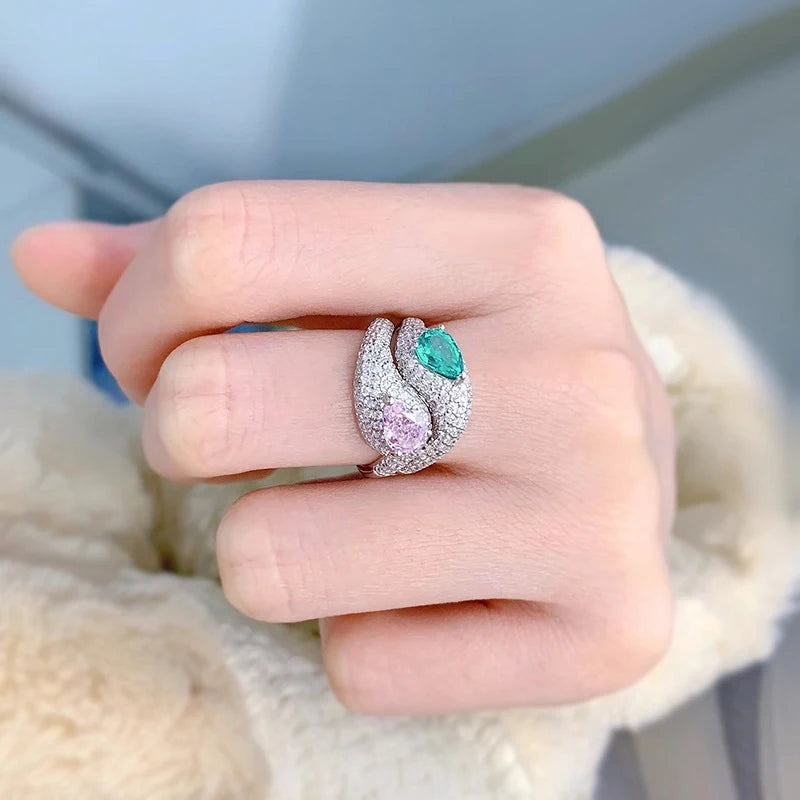 Pear Engagement Ring 5*7 Paraiba 925 Silver High Carbon Diamond