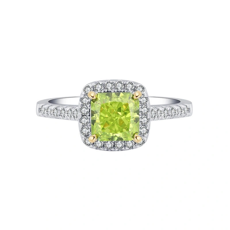 Princess Engagement Ring Olive Green 6.5mm 925 Silver High Carbon Diamond