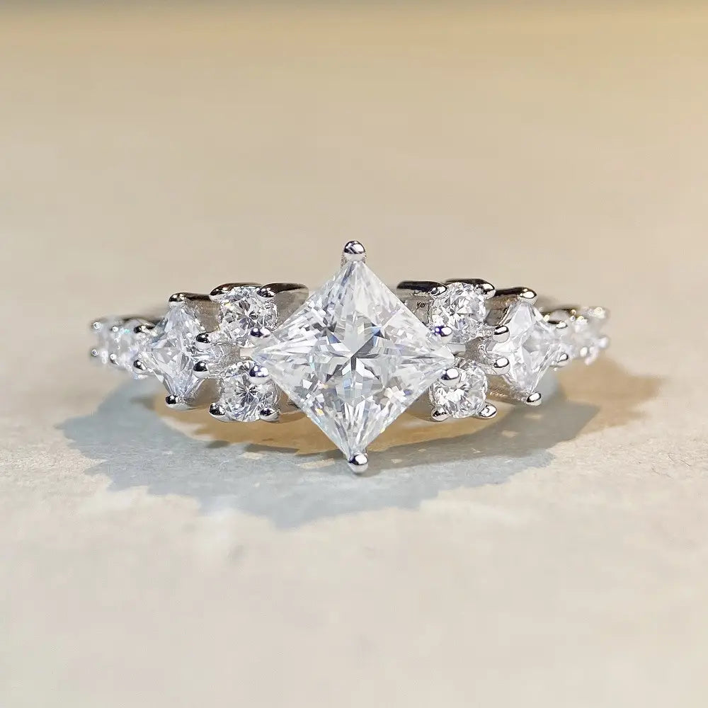 Princess Engagement Ring 1.2ct 6*6 White 925 Silver Moissanite