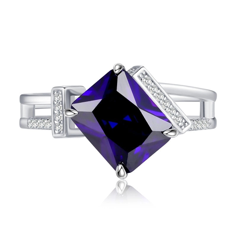 Radiant Engagement Ring 8*10 925 Silver Purple High Carbon Diamond