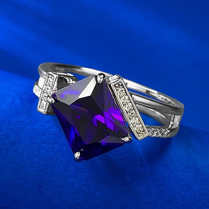 Radiant Engagement Ring 8*10 925 Silver Purple High Carbon Diamond