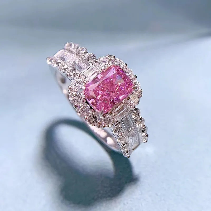 Radiant Engagement Ring 5*7 925 Silver High Carbon Diamond