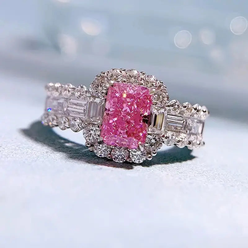 Radiant Engagement Ring 5*7 925 Silver High Carbon Diamond