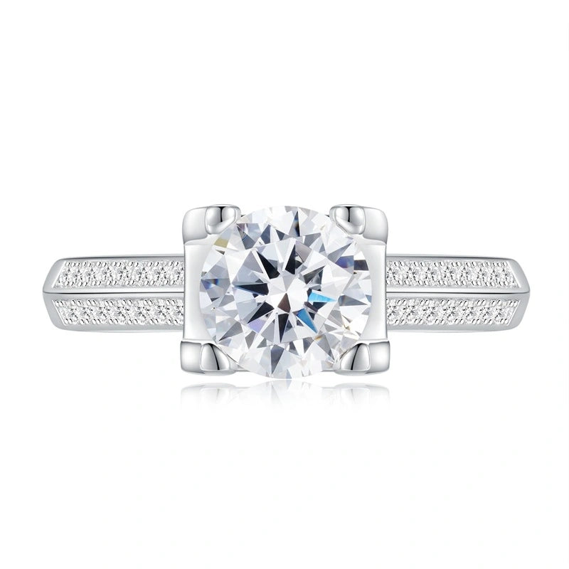 Round Engagement Ring 8.0mm 925 Silver High Carbon Diamond