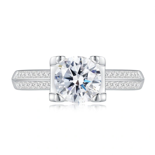 Round Engagement Ring 8.0mm 925 Silver High Carbon Diamond