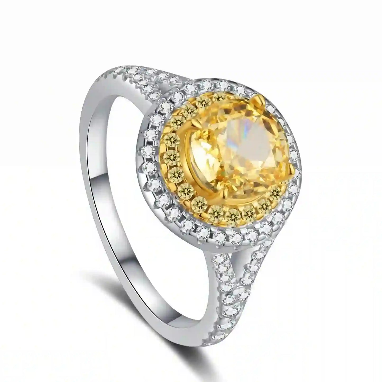 Round Engagement Ring 925 Silver High Carbon Diamond
